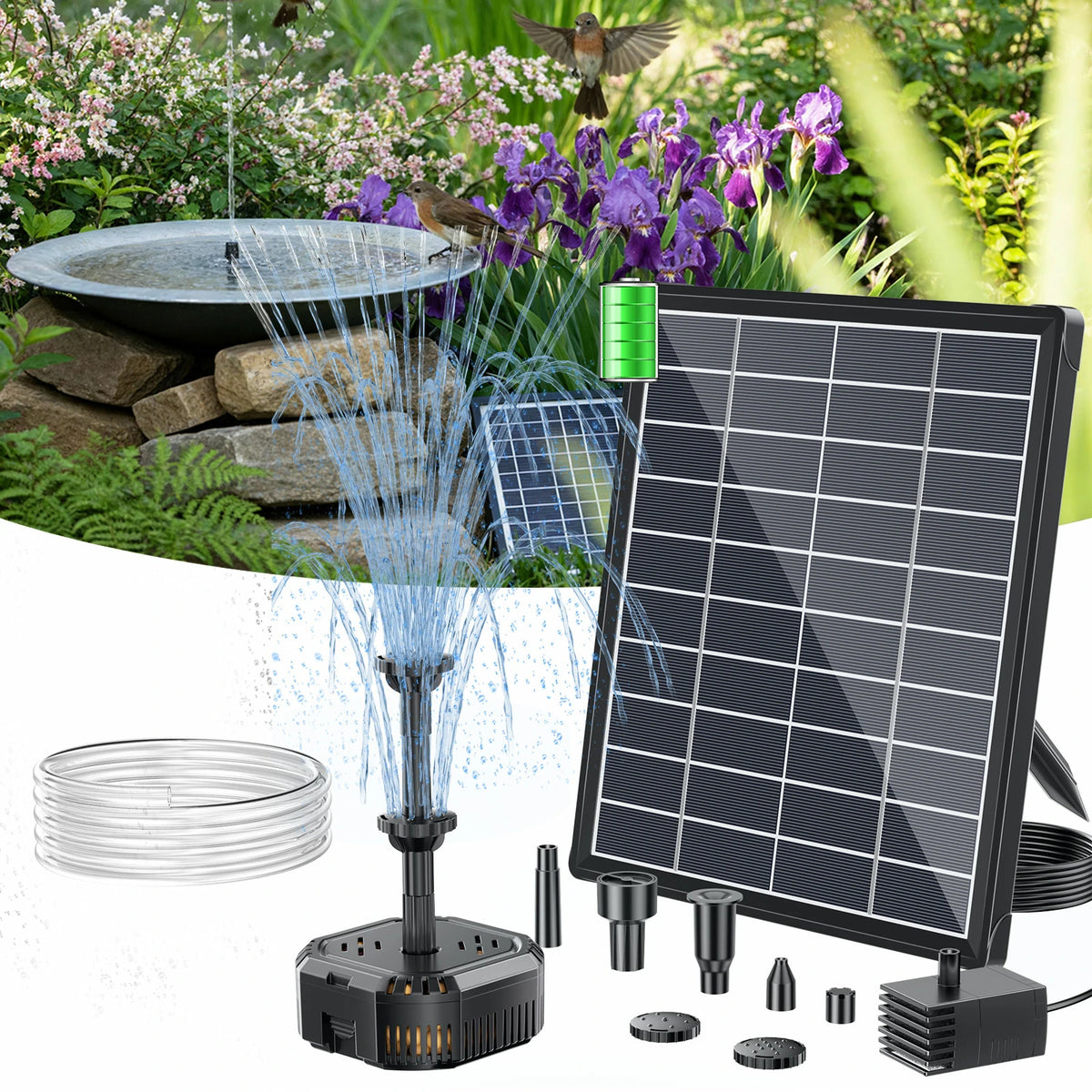 SPF100 6.5W 60GPH Solar Pond Filter Fountain with Battery