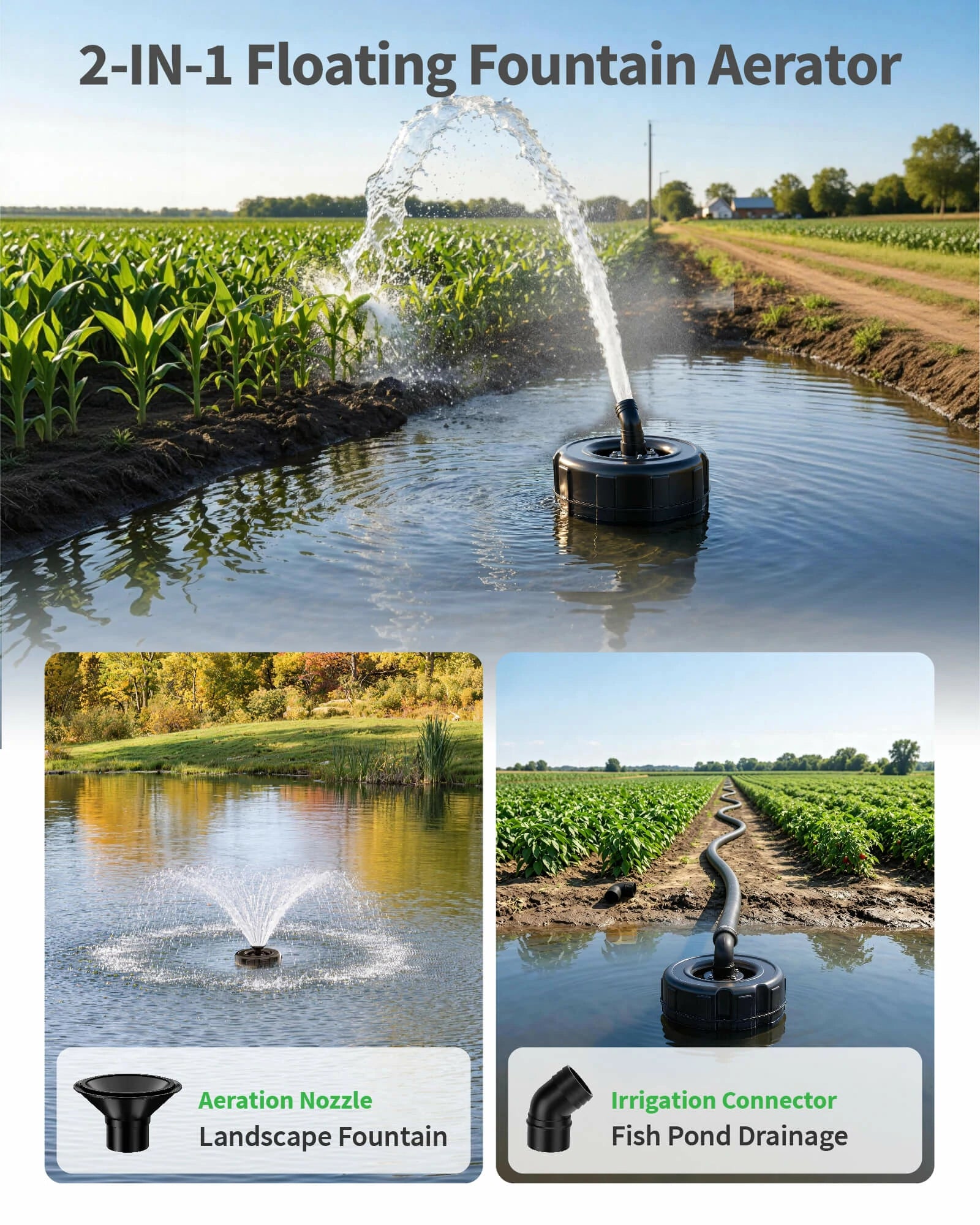 8000GPH Floating Pond Fountain Aerator with Smart Timer