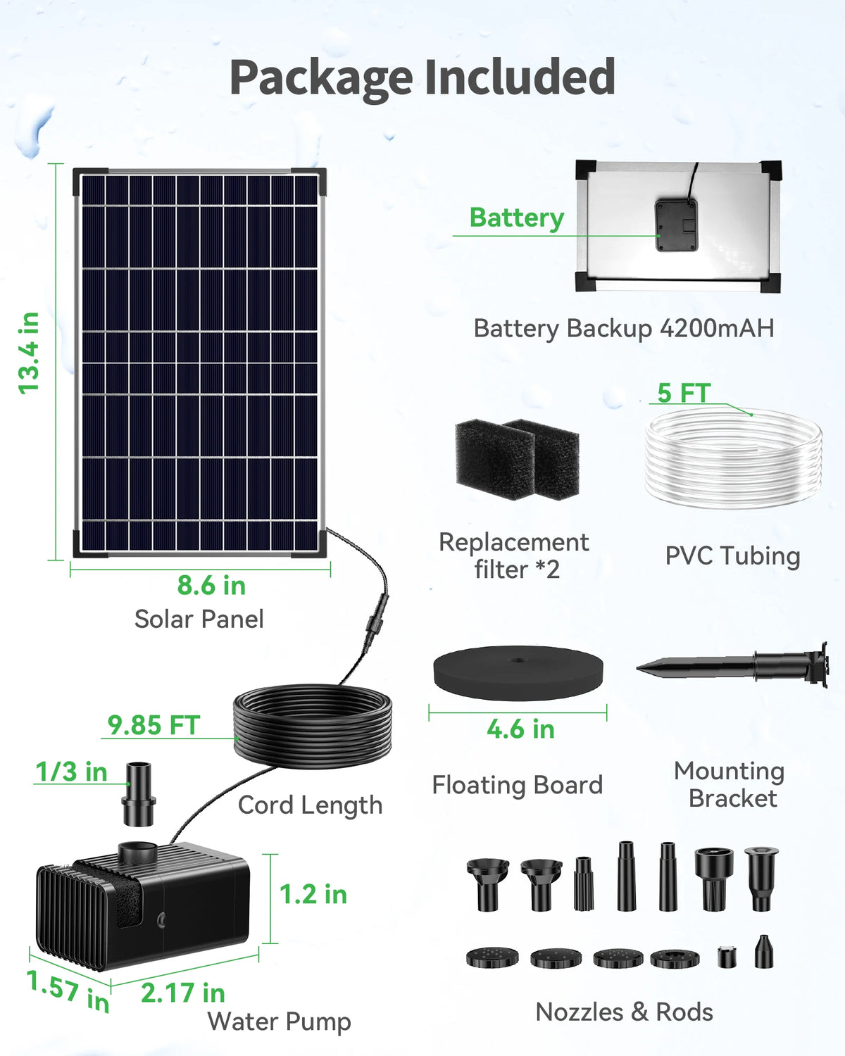 12W Solar Bird Bath Fountain Pump with Battery