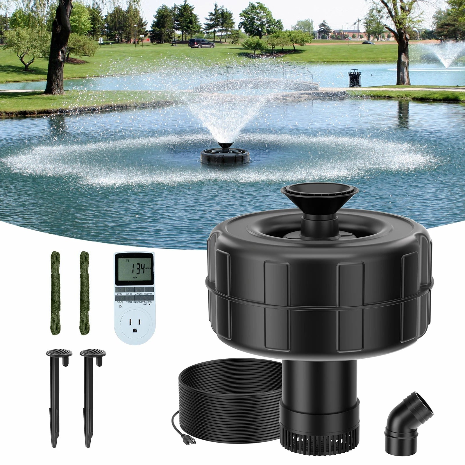 8000GPH Floating Pond Fountain Aerator with Smart Timer