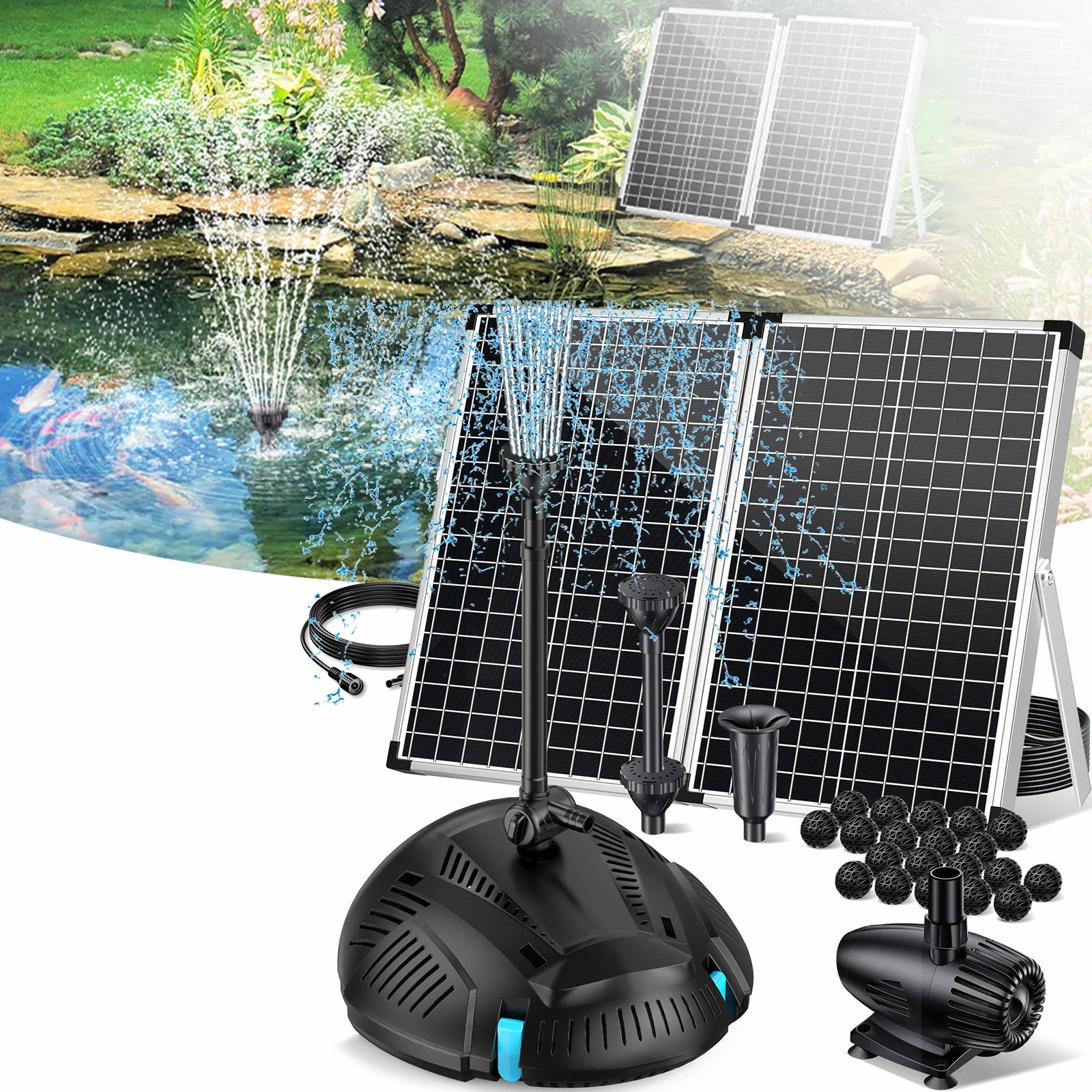 SPF300 55W 580GPH Solar Pond Filter Fountain