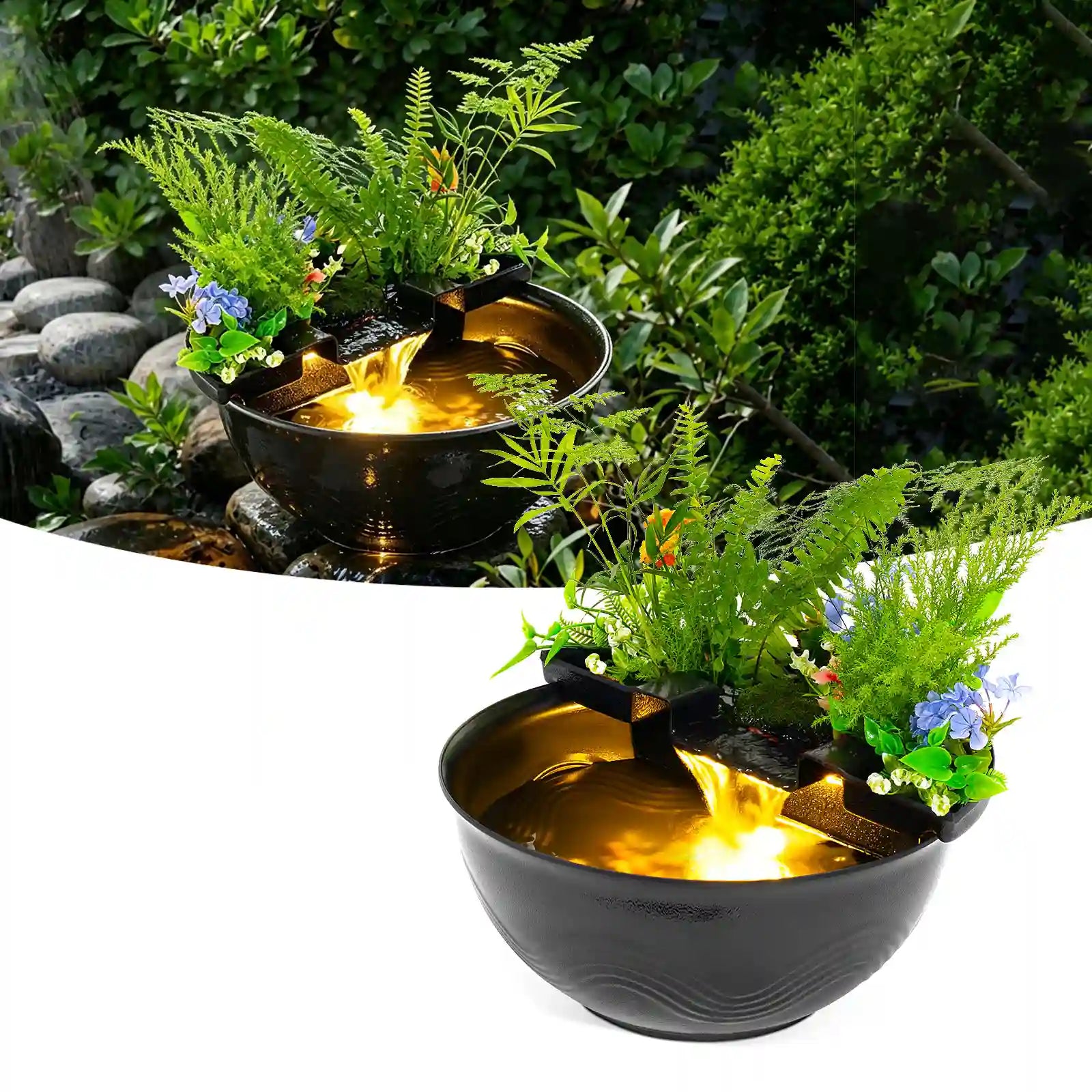 Mini Water Garden Pond Kit with Waterfall & LED Lighting