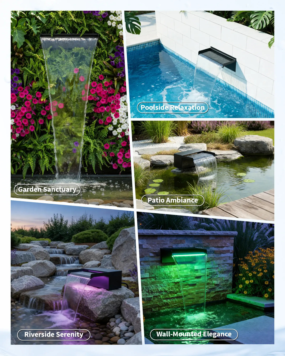 40W 660GPH Electric Waterfall Pump Kit with 12" Spillway & Light
