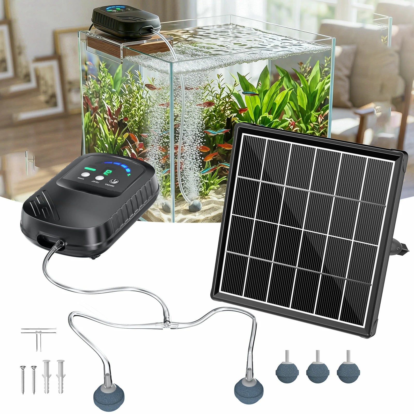 3W Solar Pond Aerator with 2200mAh Battery & Digital Display