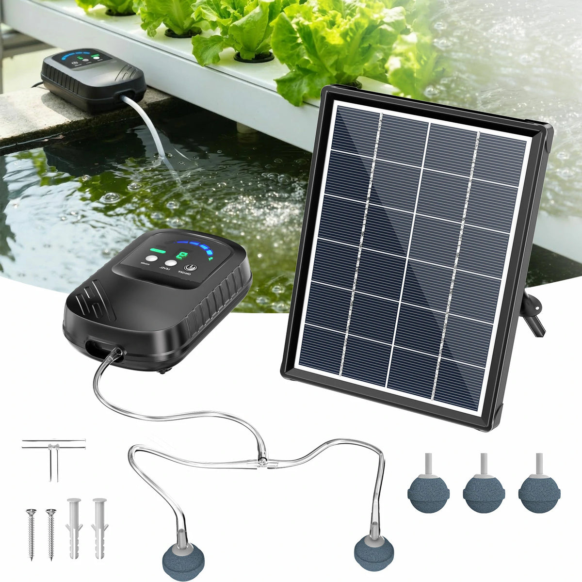 4W Solar Pond Aerator with 2200mAh Battery & Digital Display