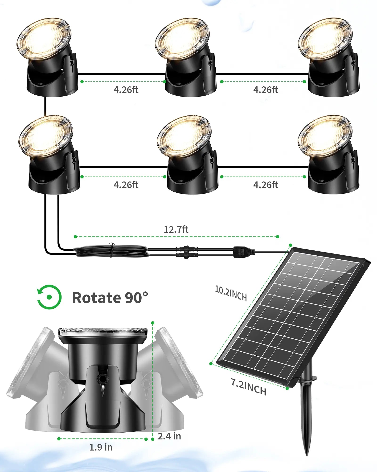 8W Warmwhite Solar Underwater Lights with 6 Heads