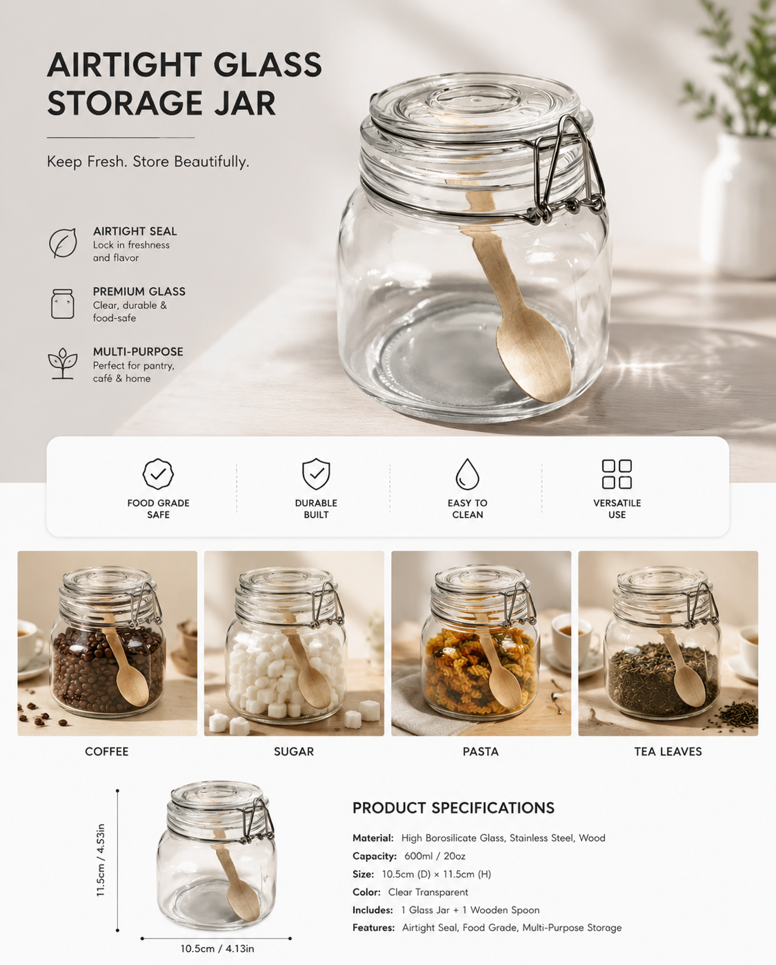 POPOSOAP Airtight Glass Jars for Canning, Pickling & Storage