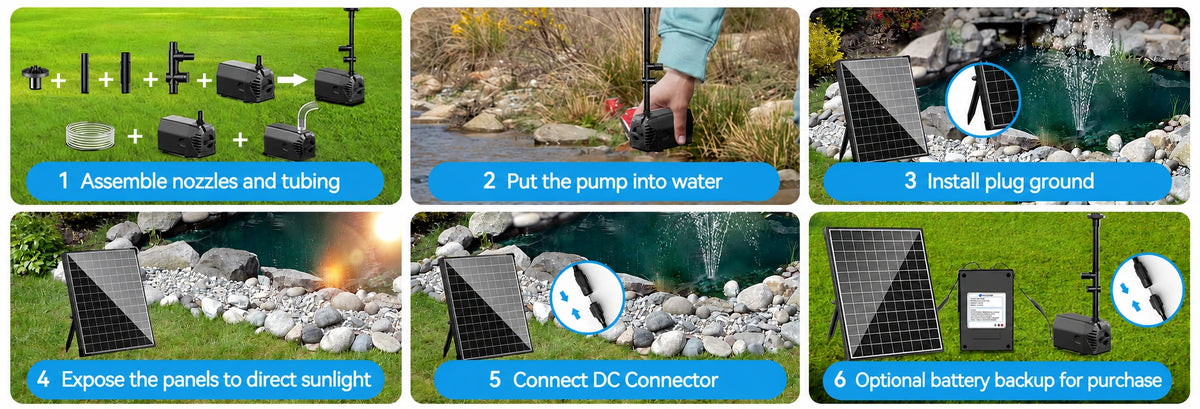 how to install solar power fountain pumps