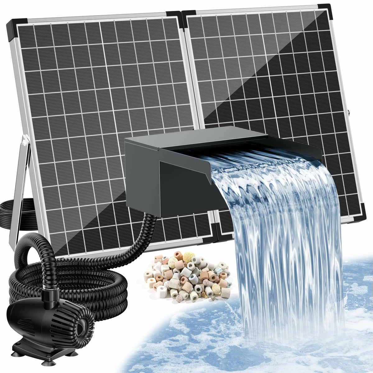 55W 580GPH Solar Waterfall Pump Kit with 8" Spillway