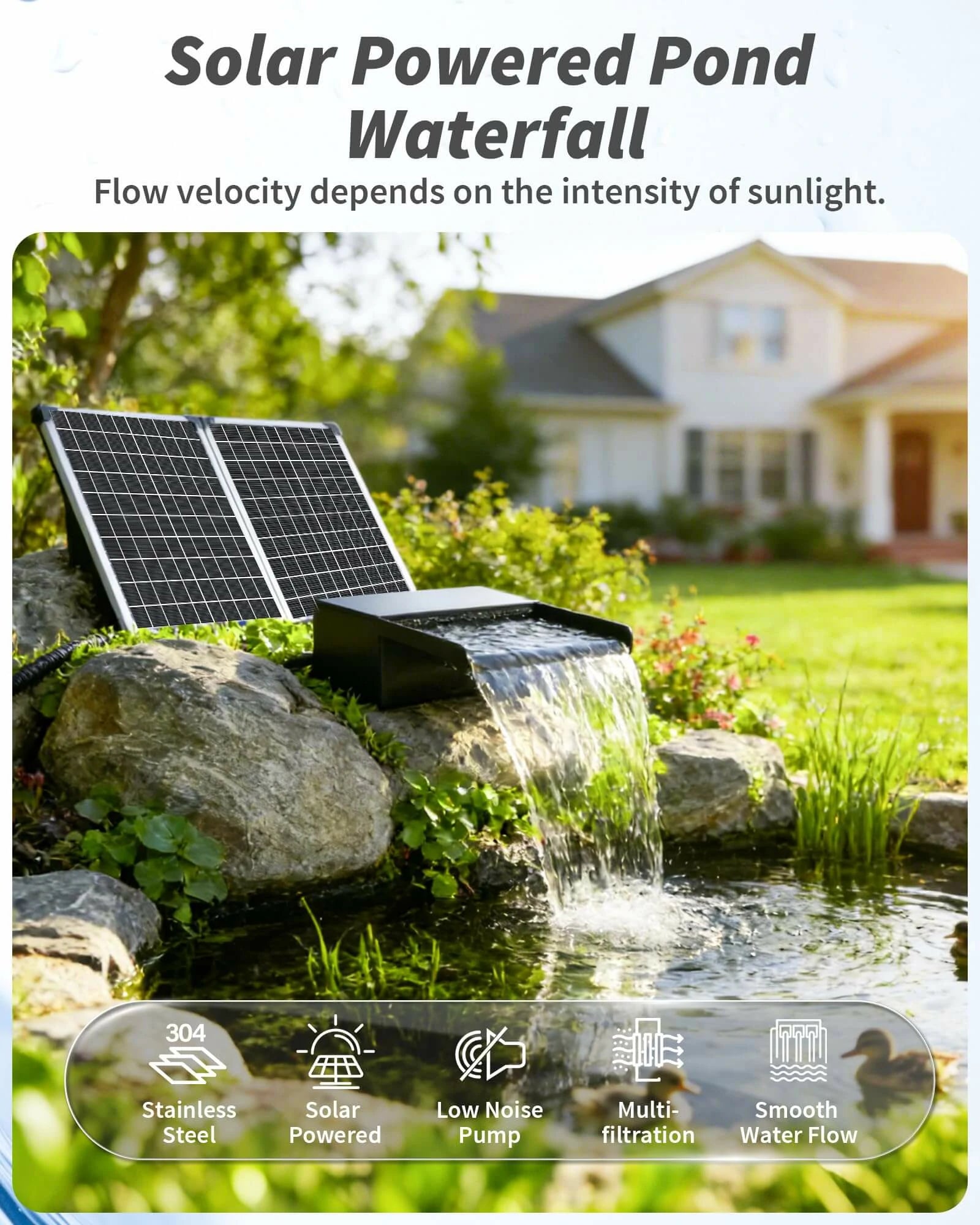 55W 580GPH Solar Waterfall Pump Kit with 8" Spillway