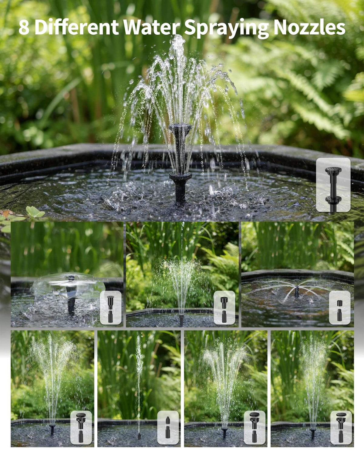 P3065D 6.5W 60GPH Solar Pond Filter Fountain with Battery