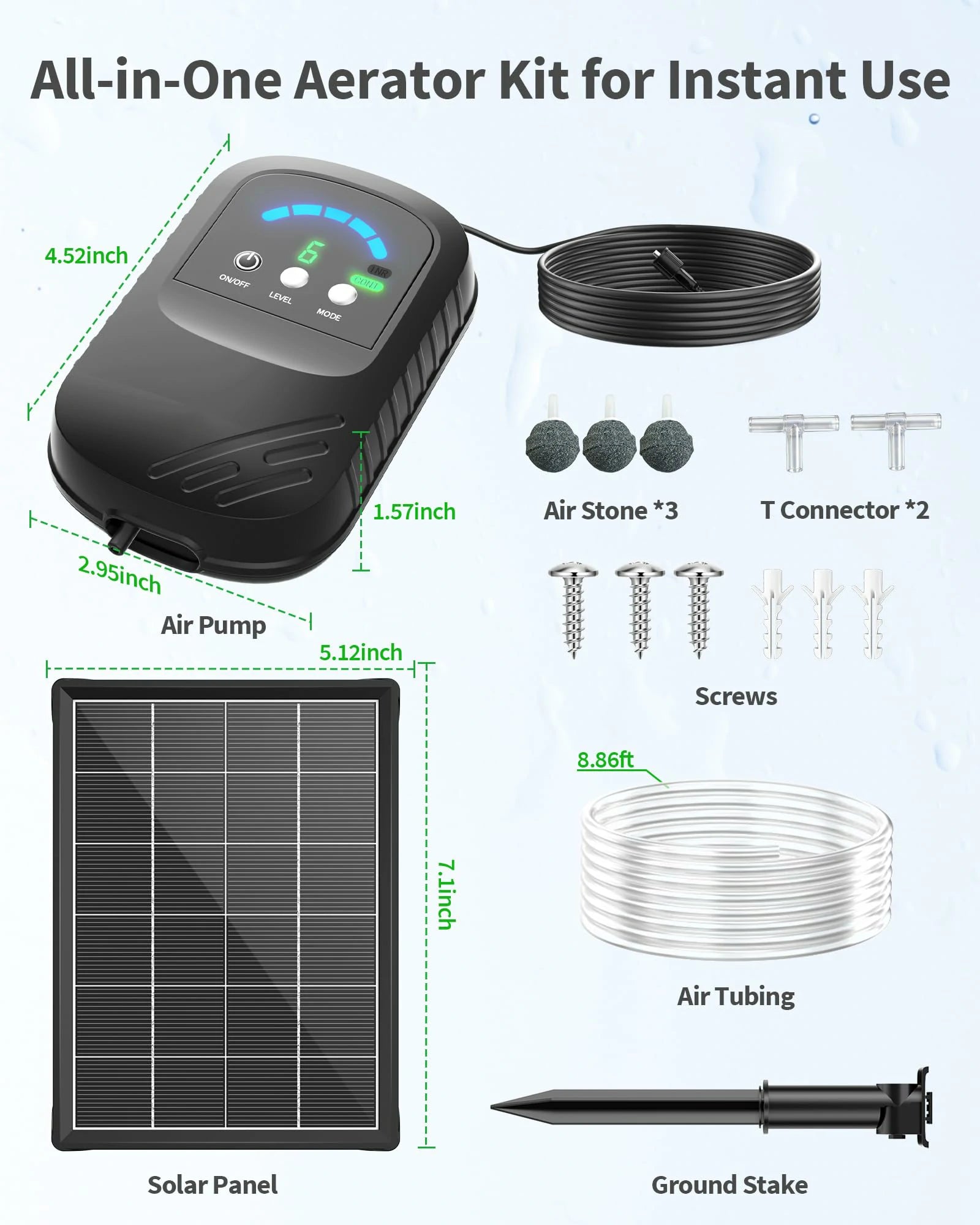 4W Solar Pond Aerator with 2200mAh Battery & Digital Display