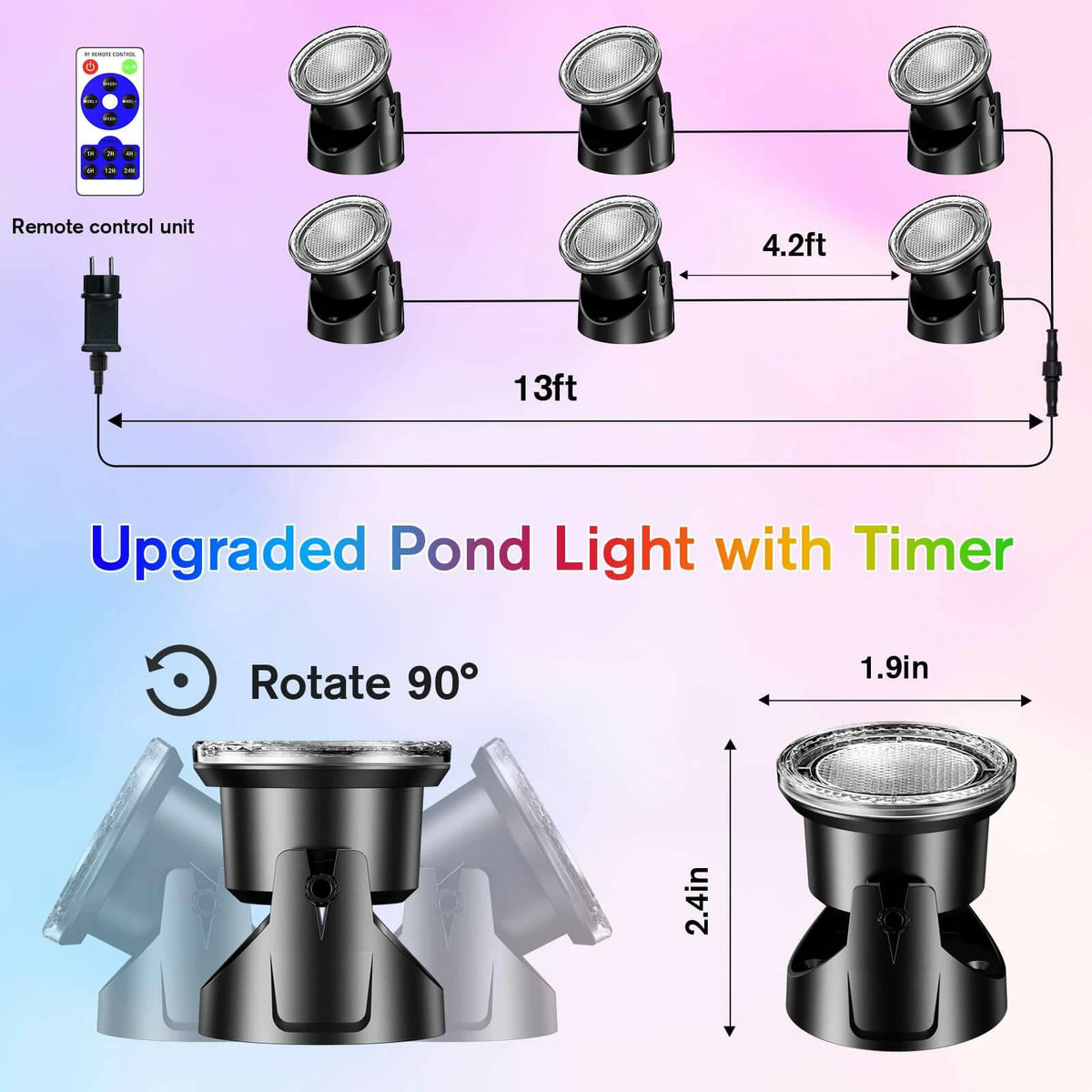 6-Head Colored Underwater Pond Lights with timer
