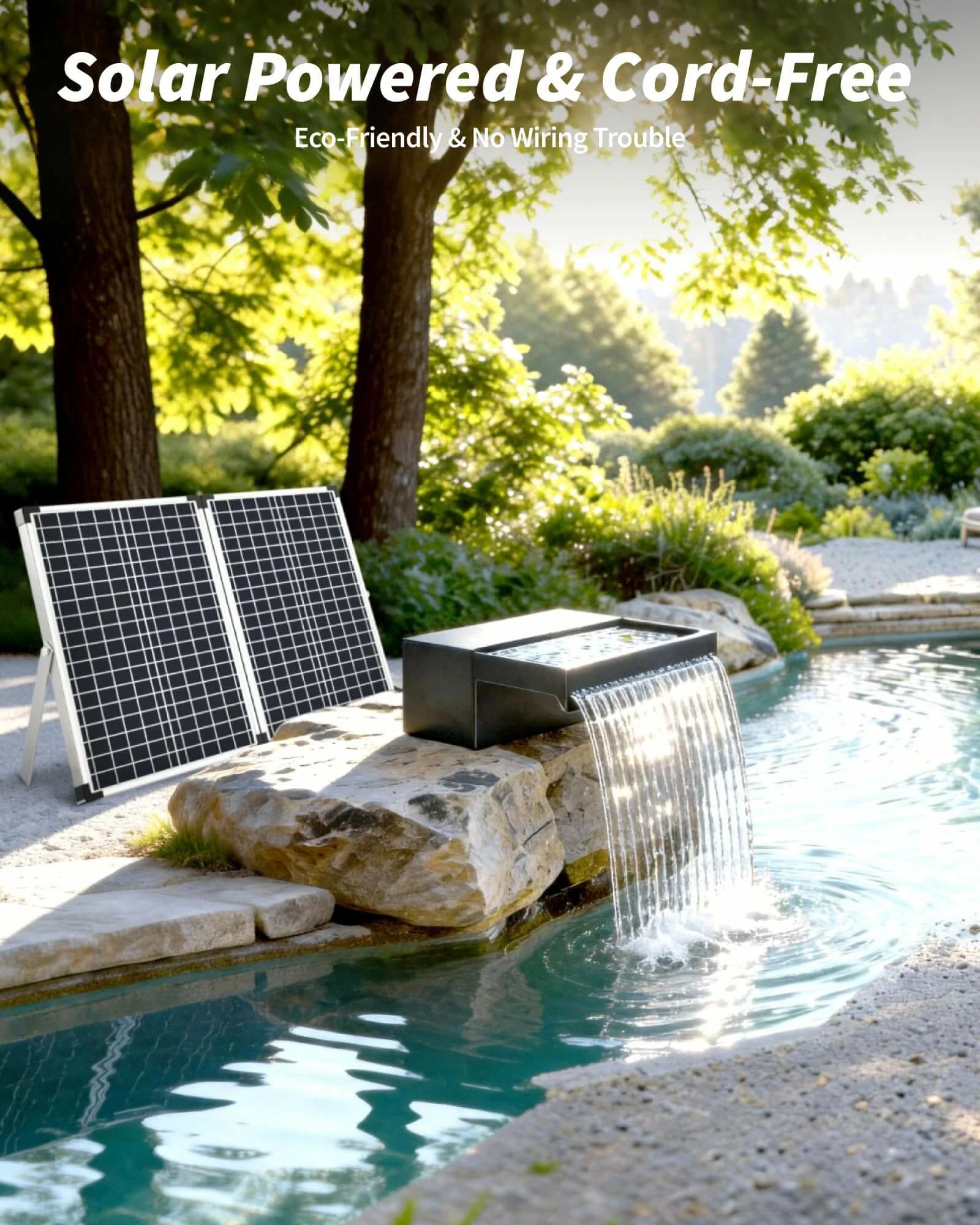 70W 680GPH Solar Waterfall Pump Kit with 12" Spray Spillway