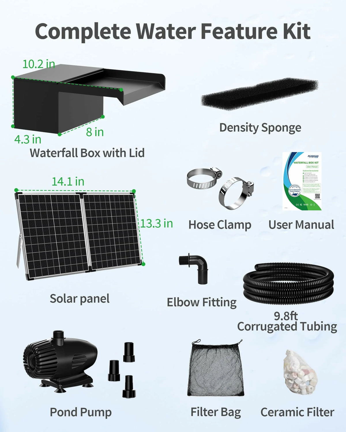 55W 580GPH Solar Waterfall Pump Kit with 8" Spillway