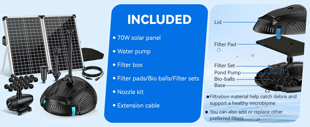 solar powered pond filter pump package