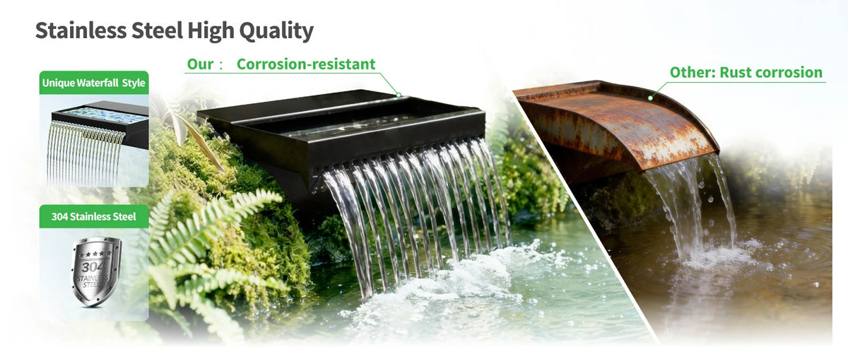 stainless steel solar powered garden waterfall