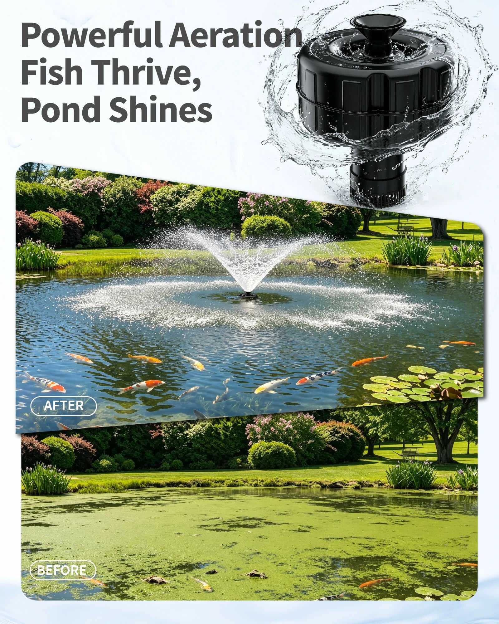 8000GPH Floating Pond Fountain Aerator with Smart Timer
