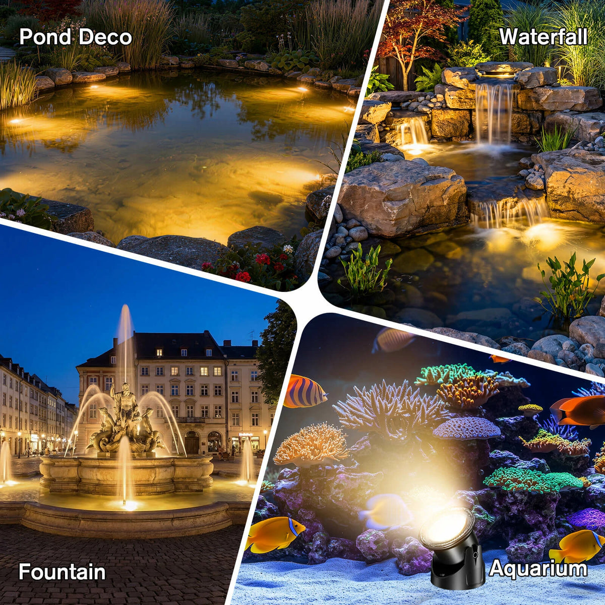 4-Head Warmwhite Underwater Lights for Pond