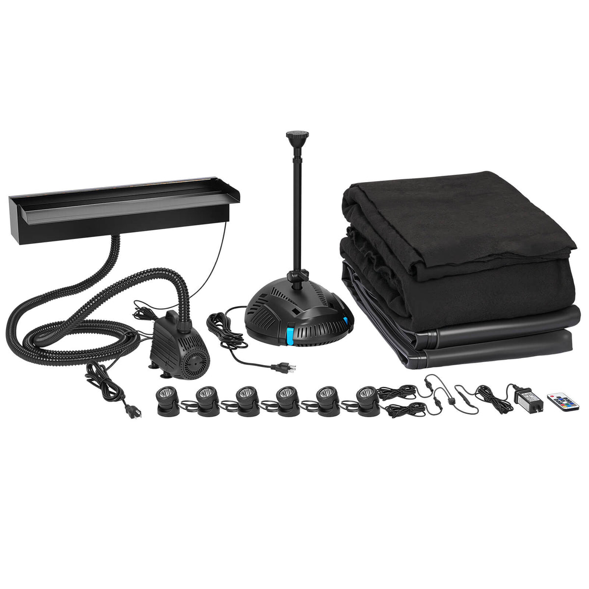 7′ x 7′ Pond Starter Kit | 5-in-1 Filter, Waterfall, Lights, Pond Liner & Underlayment