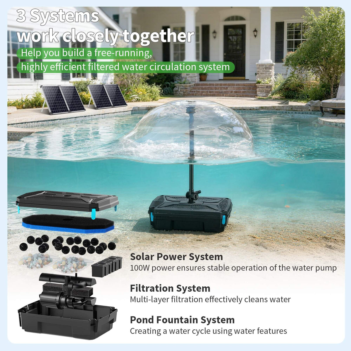 P3100 100W 1200GPH Solar Pond Filter Fountain