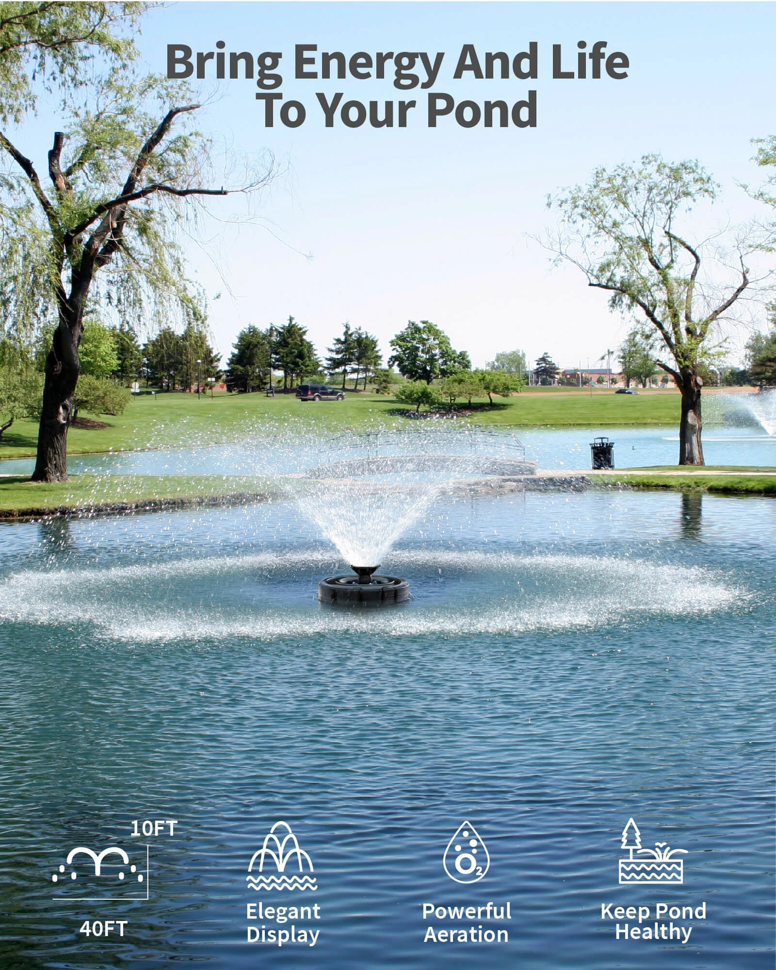 8000GPH Floating Pond Fountain Aerator with Smart Timer