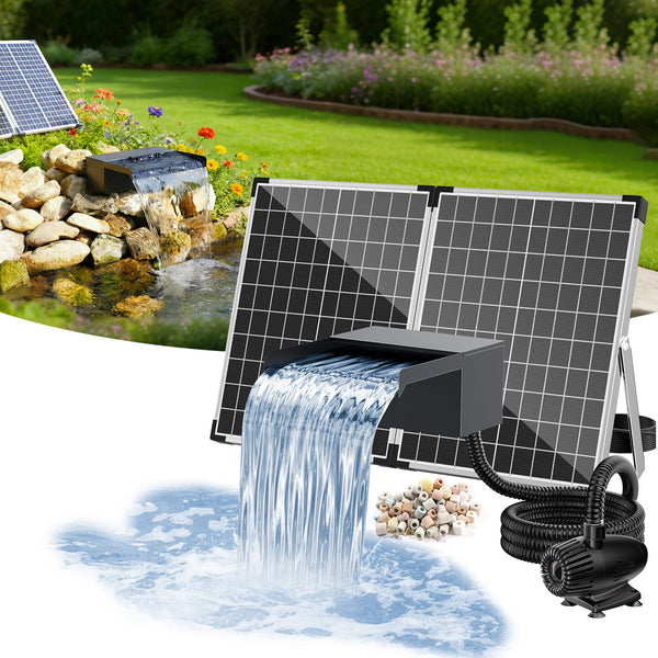 55W 580GPH Solar Waterfall Pump Kit with 8" Spillway