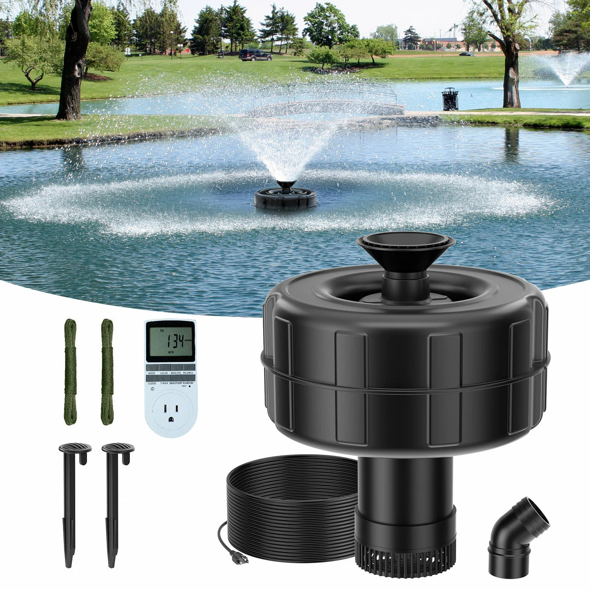 8000GPH Floating Pond Fountain Aerator with Smart Timer