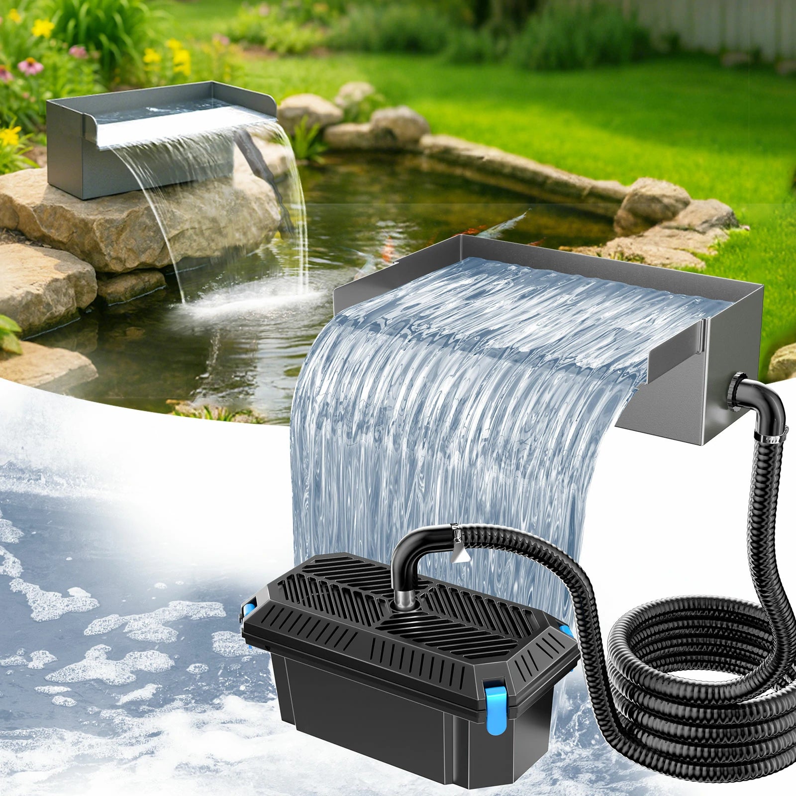 40W 660GPH Waterfall Spillway with Pond Filter Kit