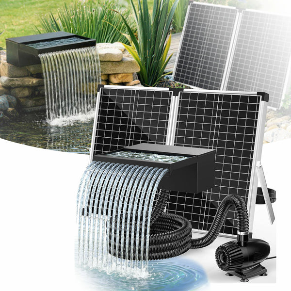70W 680GPH Solar Waterfall Pump Kit with 12" Spray Spillway