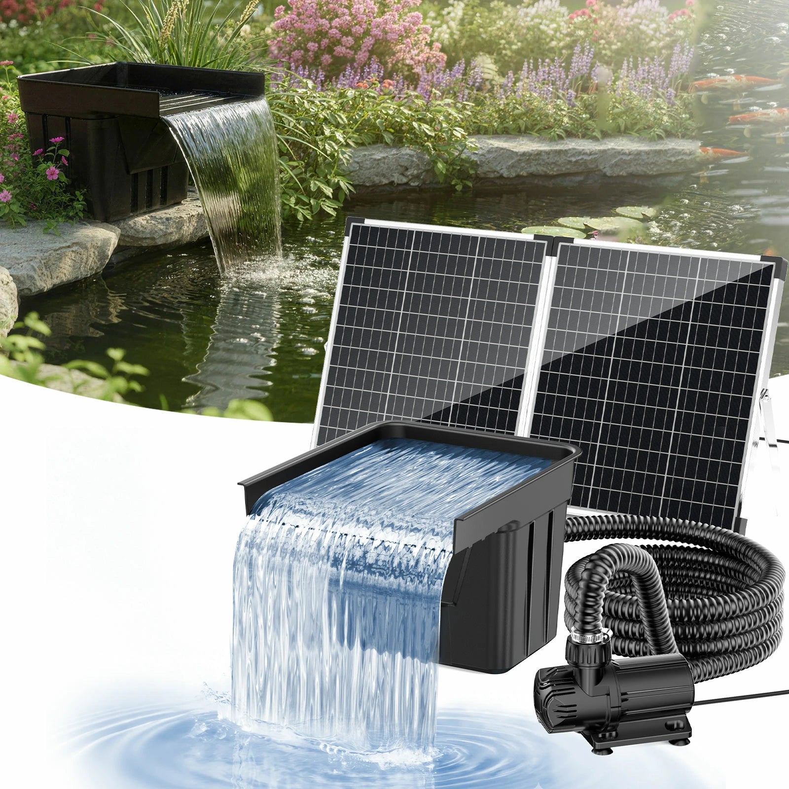100W 1200GPH Solar Waterfall Pump Kit with 12.6"x15" Spillway