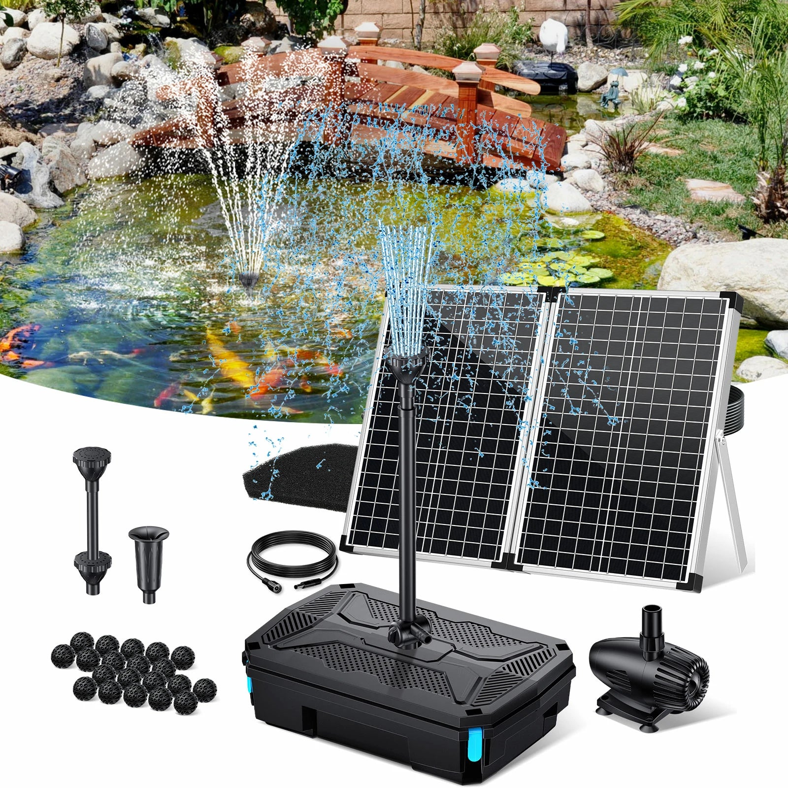 SPF390 55W 580GPH Solar Pond Filter Fountain