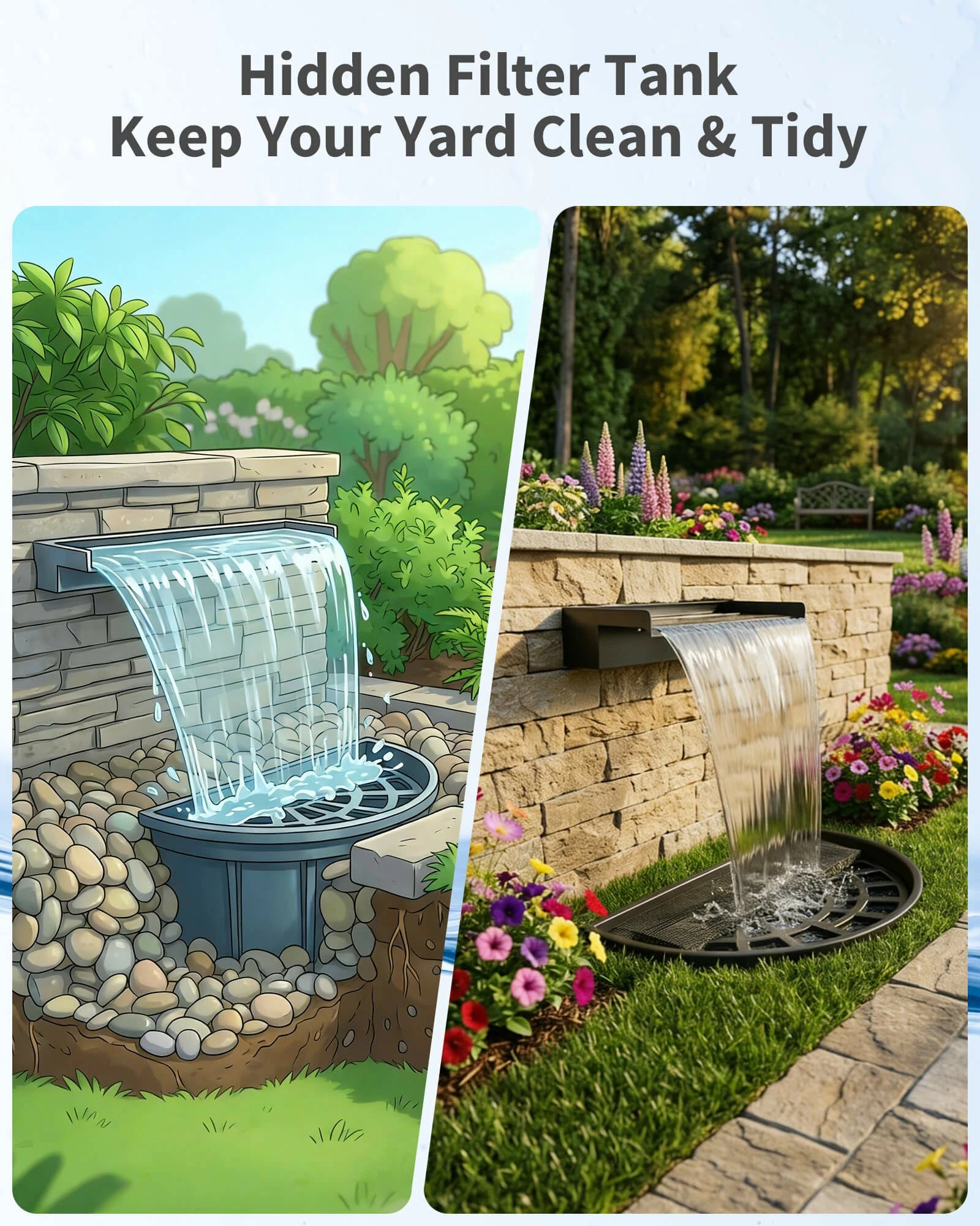 24" Electric Pondless Waterfall Kit with Light, 1600GPH