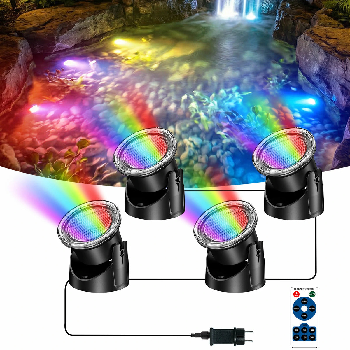 4-Head Colored Underwater Pond Lights with Memory Function