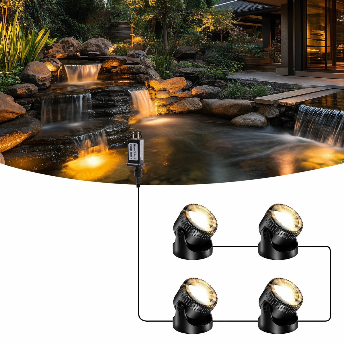 4-Head Warmwhite Underwater Electric Pond Lights