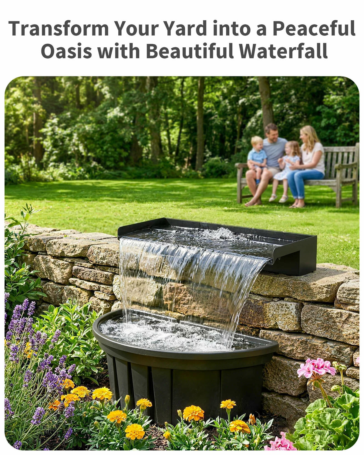 24" Electric Pondless Waterfall Kit with Light, 1600GPH
