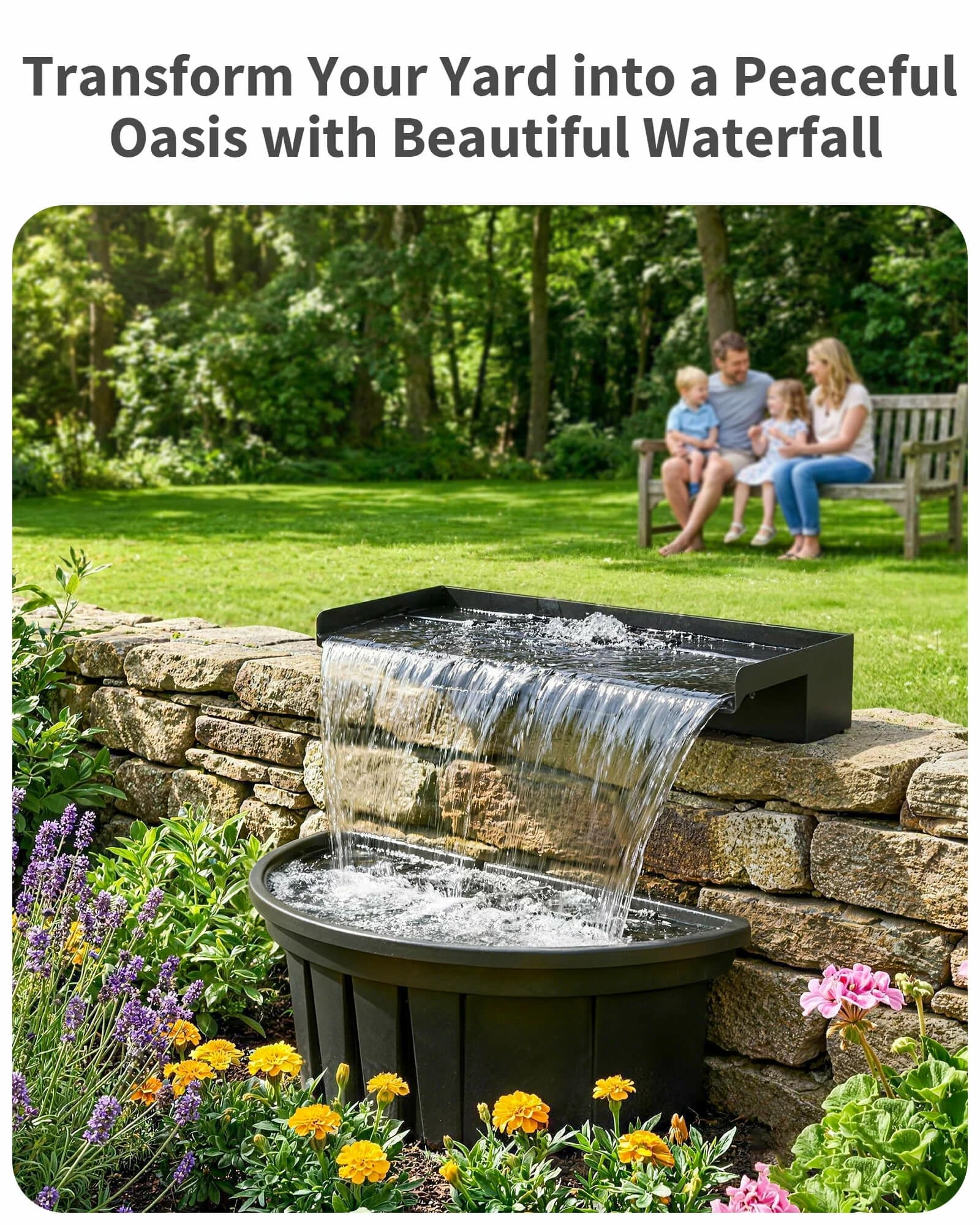24" Electric Pondless Waterfall Kit with Light, 1600GPH