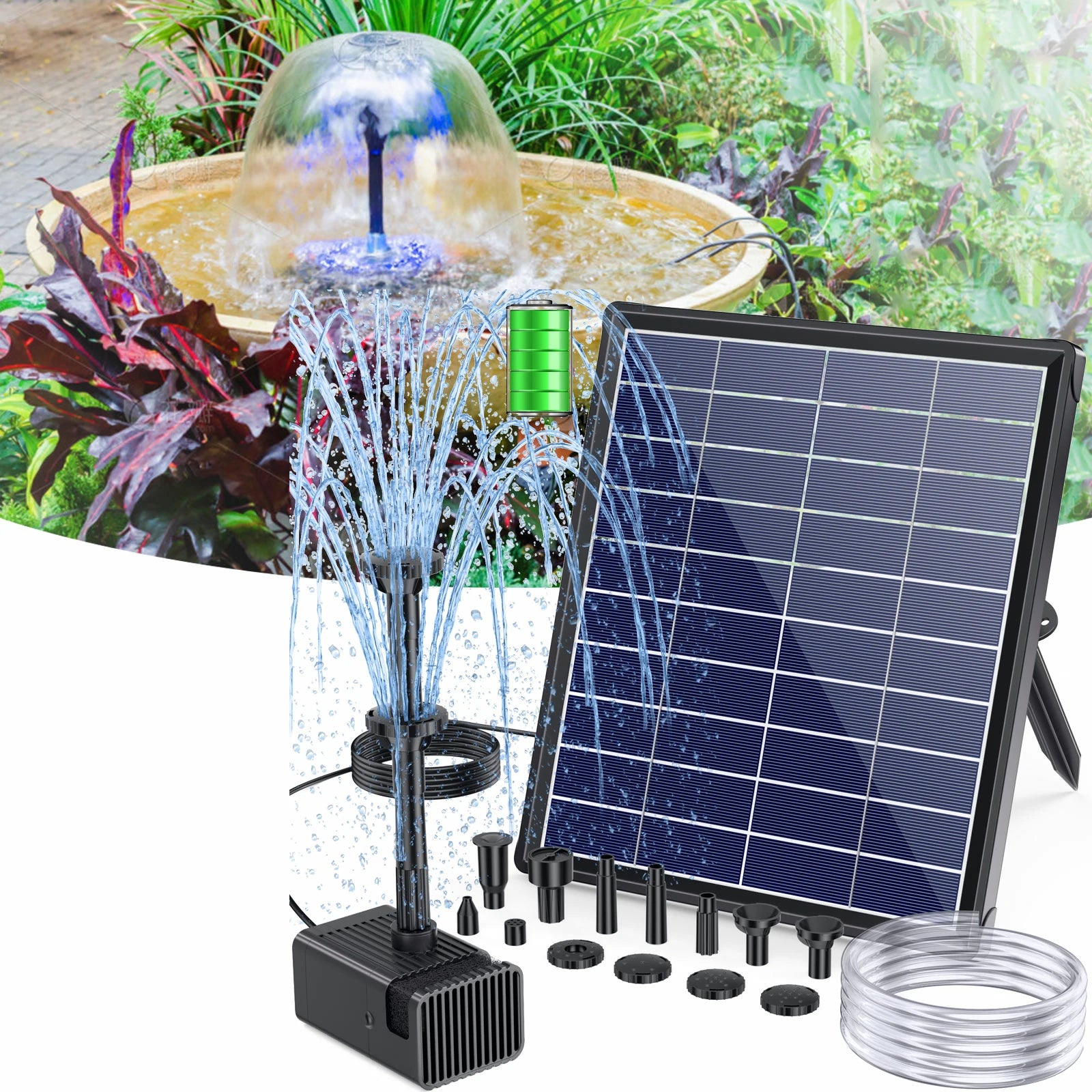 6.5W Solar Bird Bath Fountain Pump with Battery