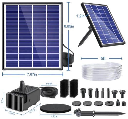 6.5W 80GPH Solar Birdbath Fountain Pump Package