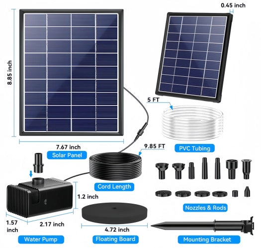 6.5W 80GPH Solar Birdbath Fountain Pump with 3000mAh Battery Package