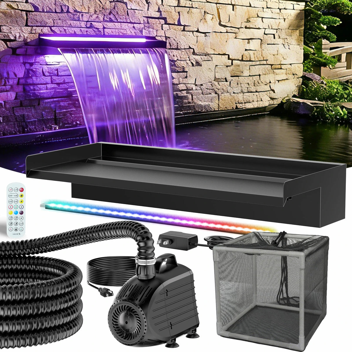 1200GPH Waterfall Pump Kit with 24" Spillway & Light