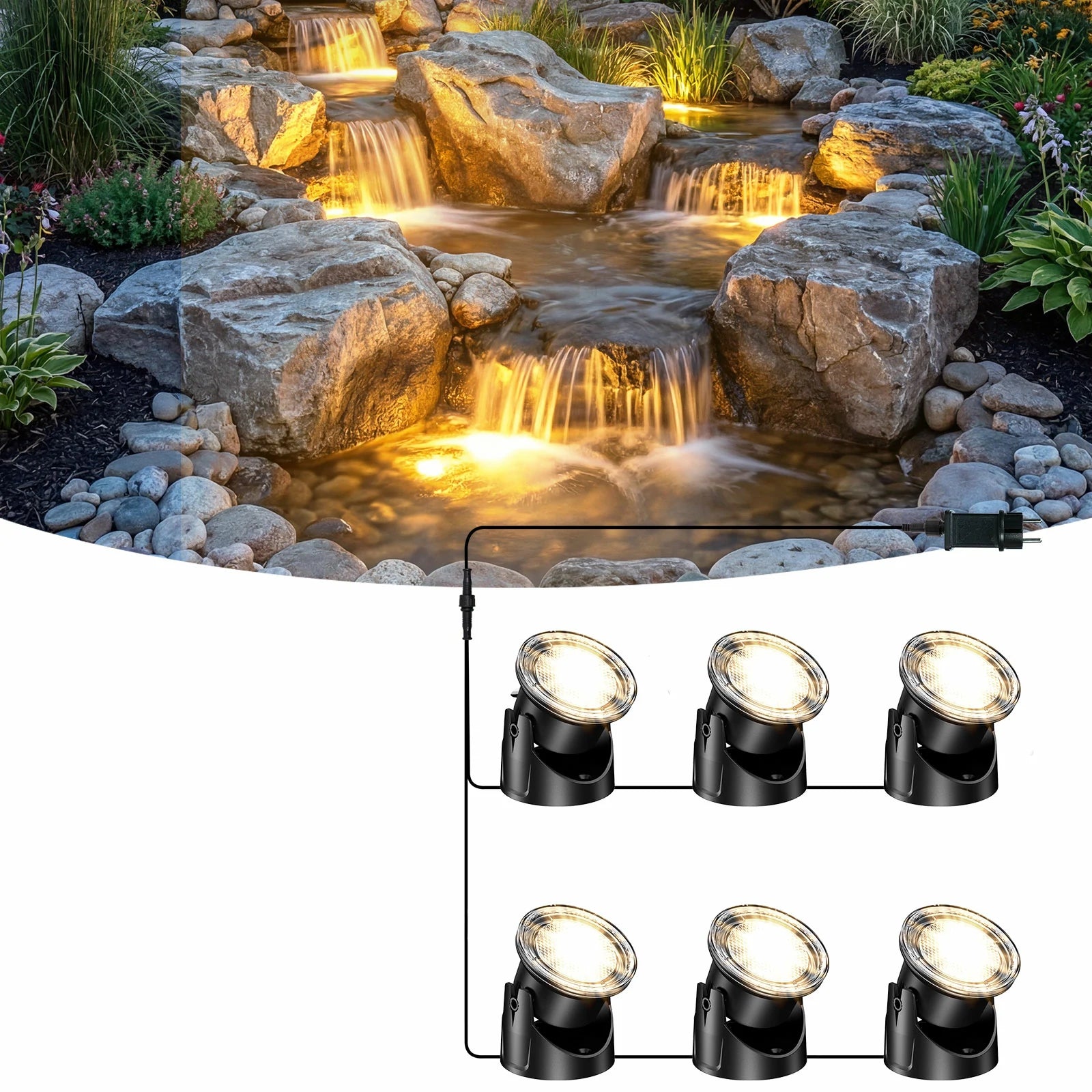 6-Head Warmwhite Underwater Electric Pond Lights with Memory Function