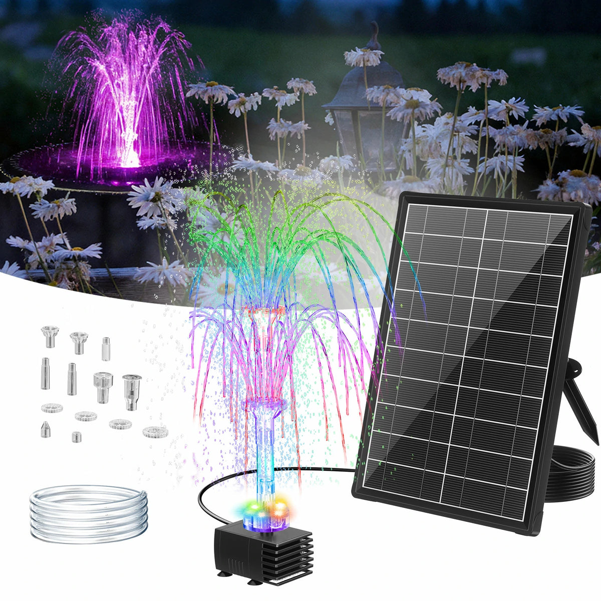 8W Solar Fountain Pump with Battery & Light