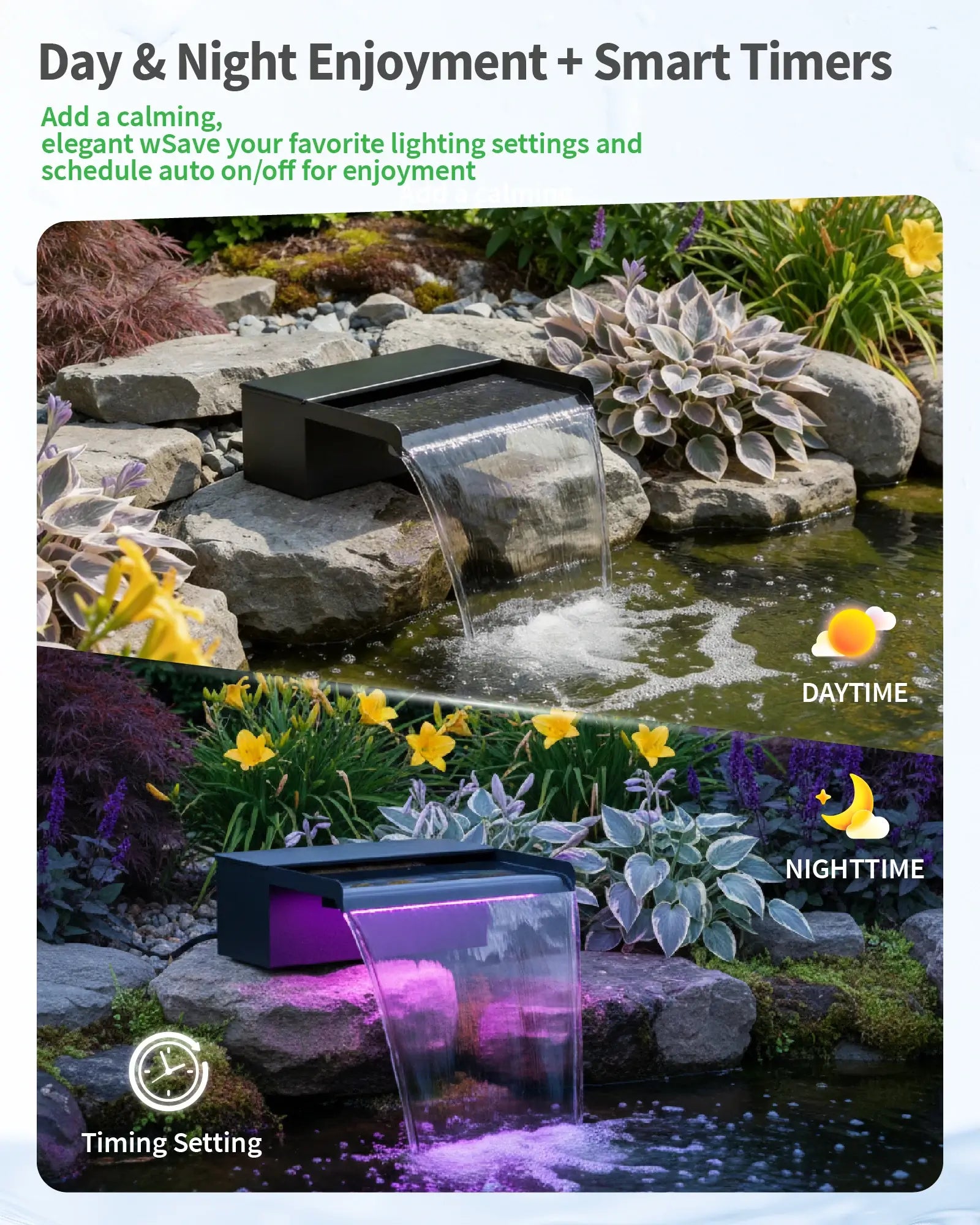 40W 660GPH Electric Waterfall Pump Kit with 8" Spillway & Light