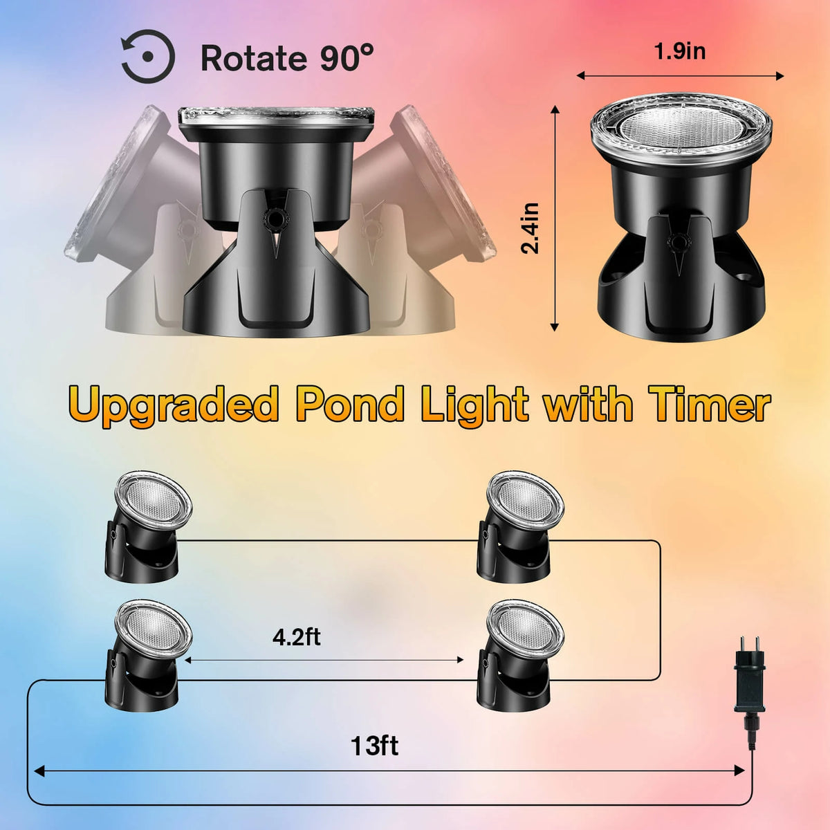4-Head Warmwhite Underwater Pond Lights with Timer