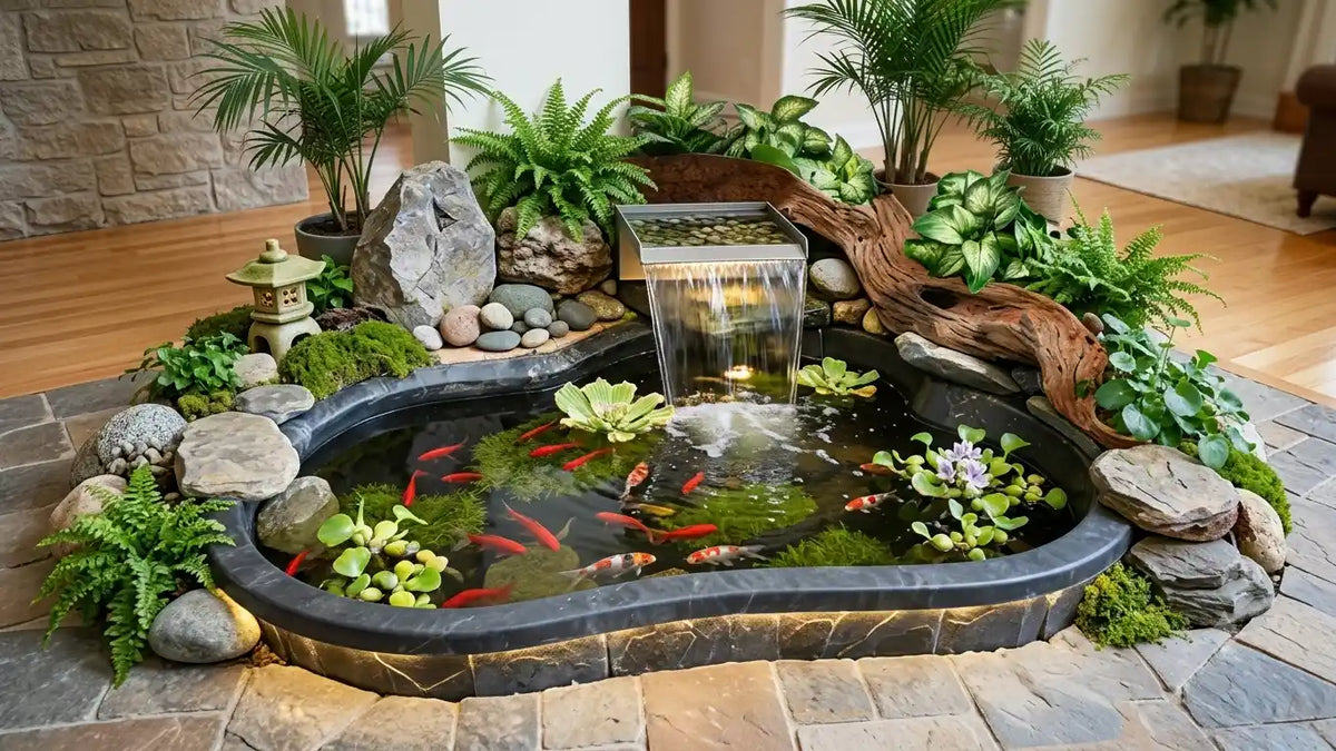 Garden fountain scenario for a solar water fountain kit