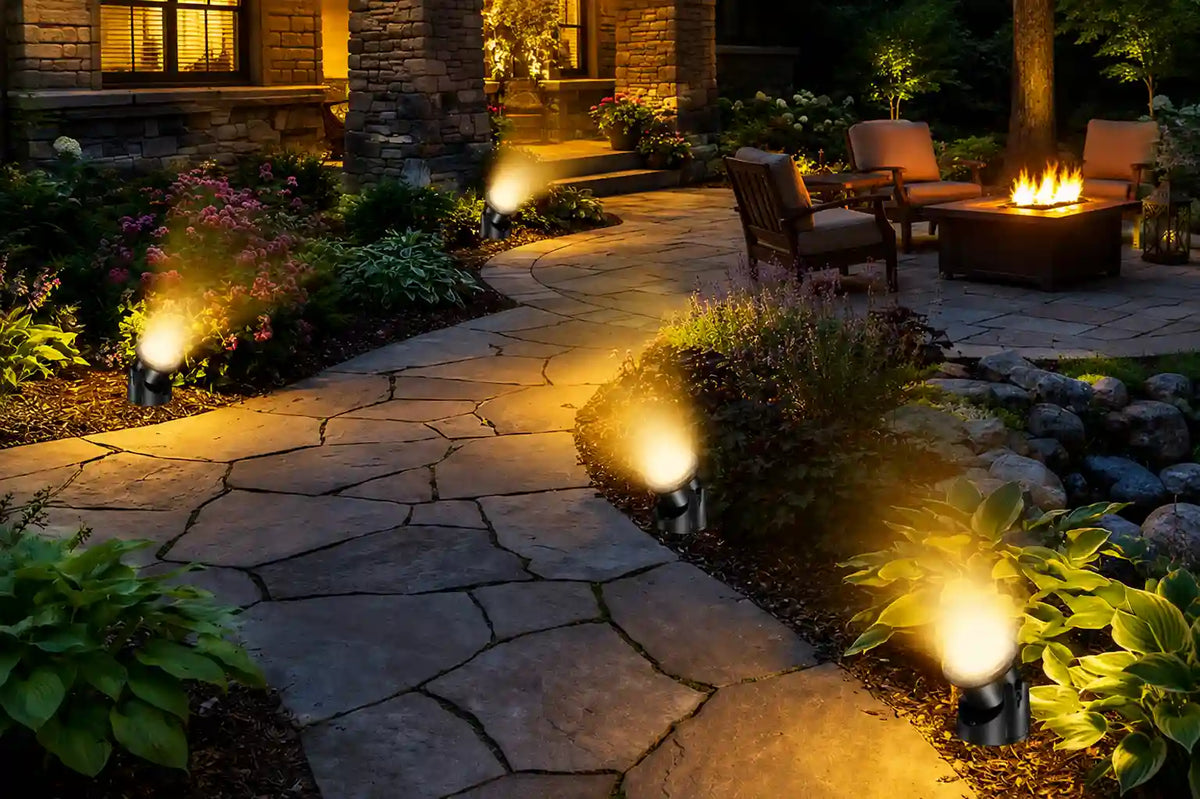 On the ground lights for pond fountain