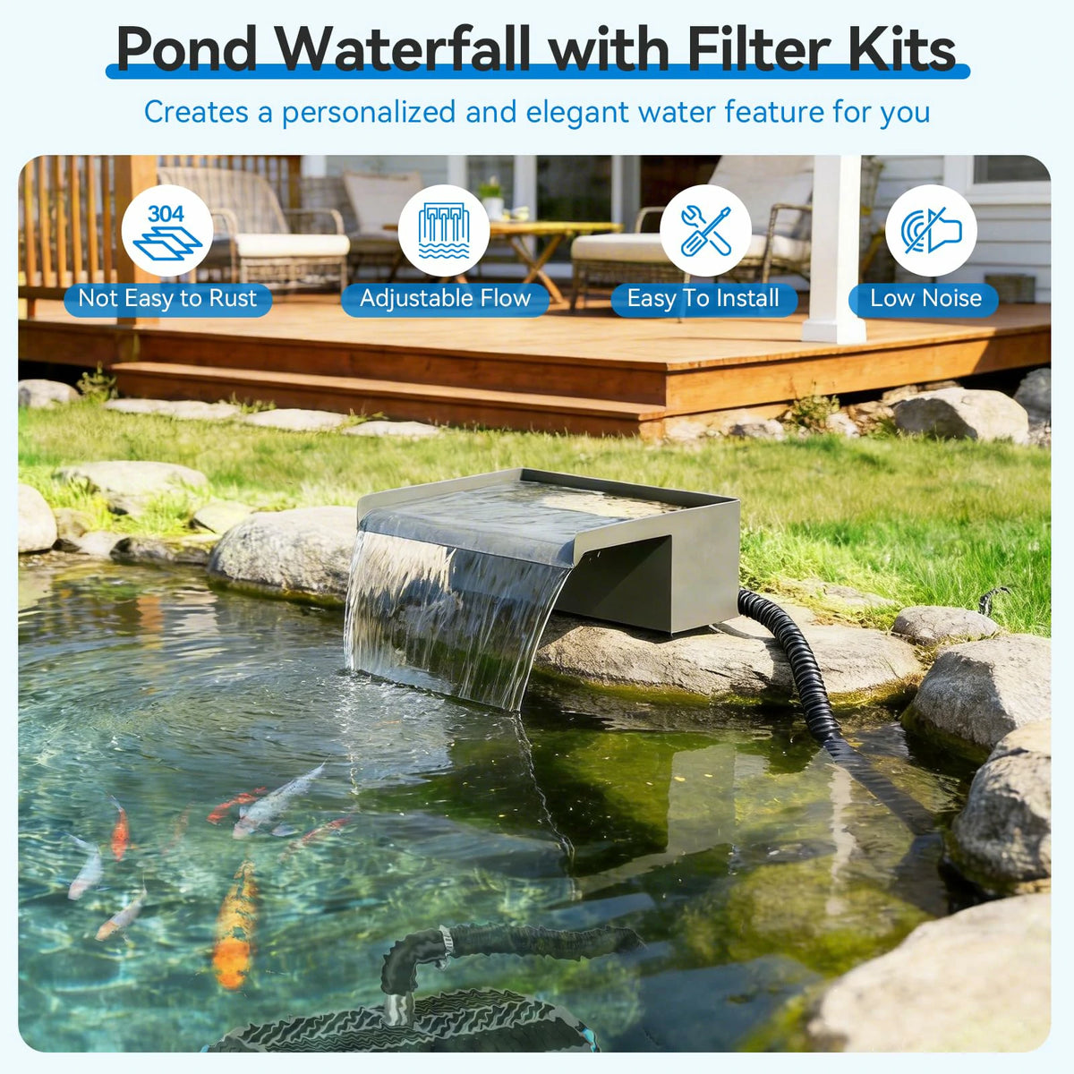 660GPH Waterfall Pump Kit with 12" Spillway & Pond  Filter (LED)
