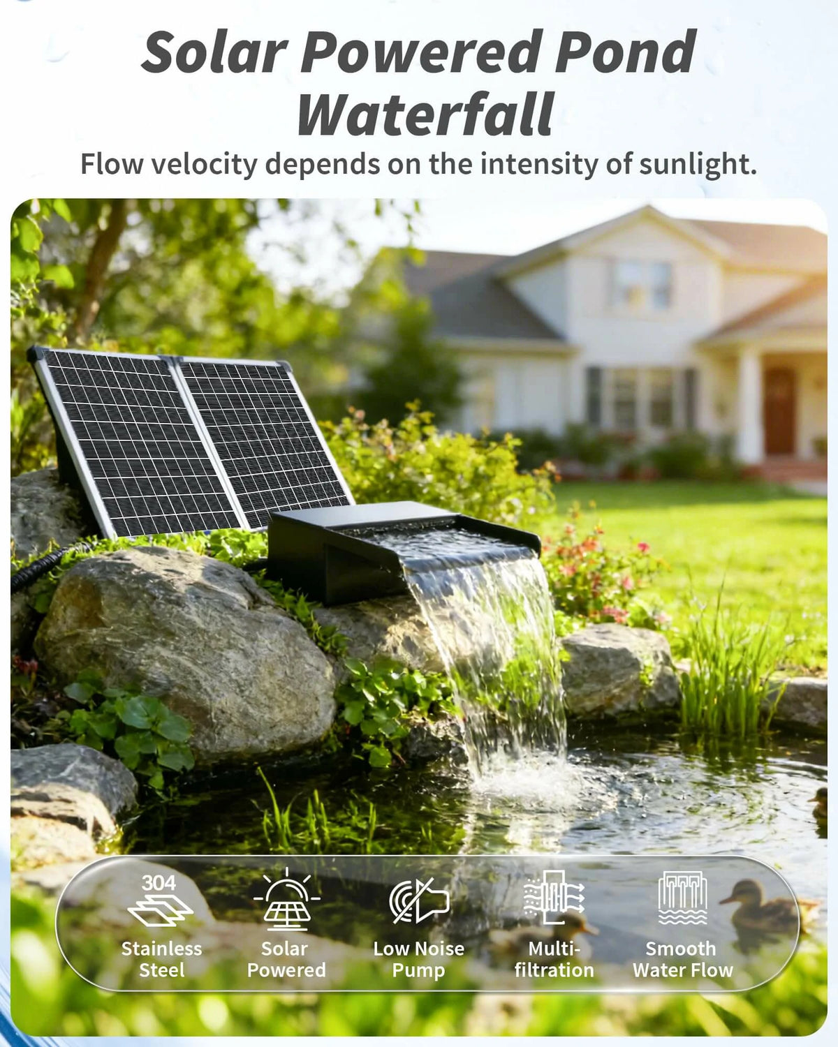 55W 580GPH Solar Waterfall Pump Kit with 8" Spillway