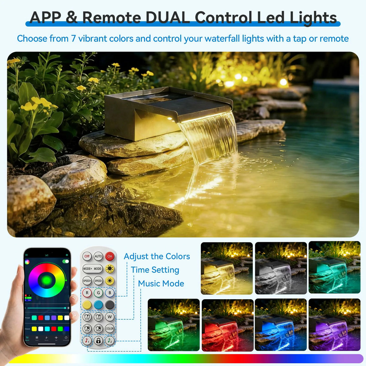 660GPH Waterfall Pump Kit with 12" Spillway & Pond  Filter (LED)